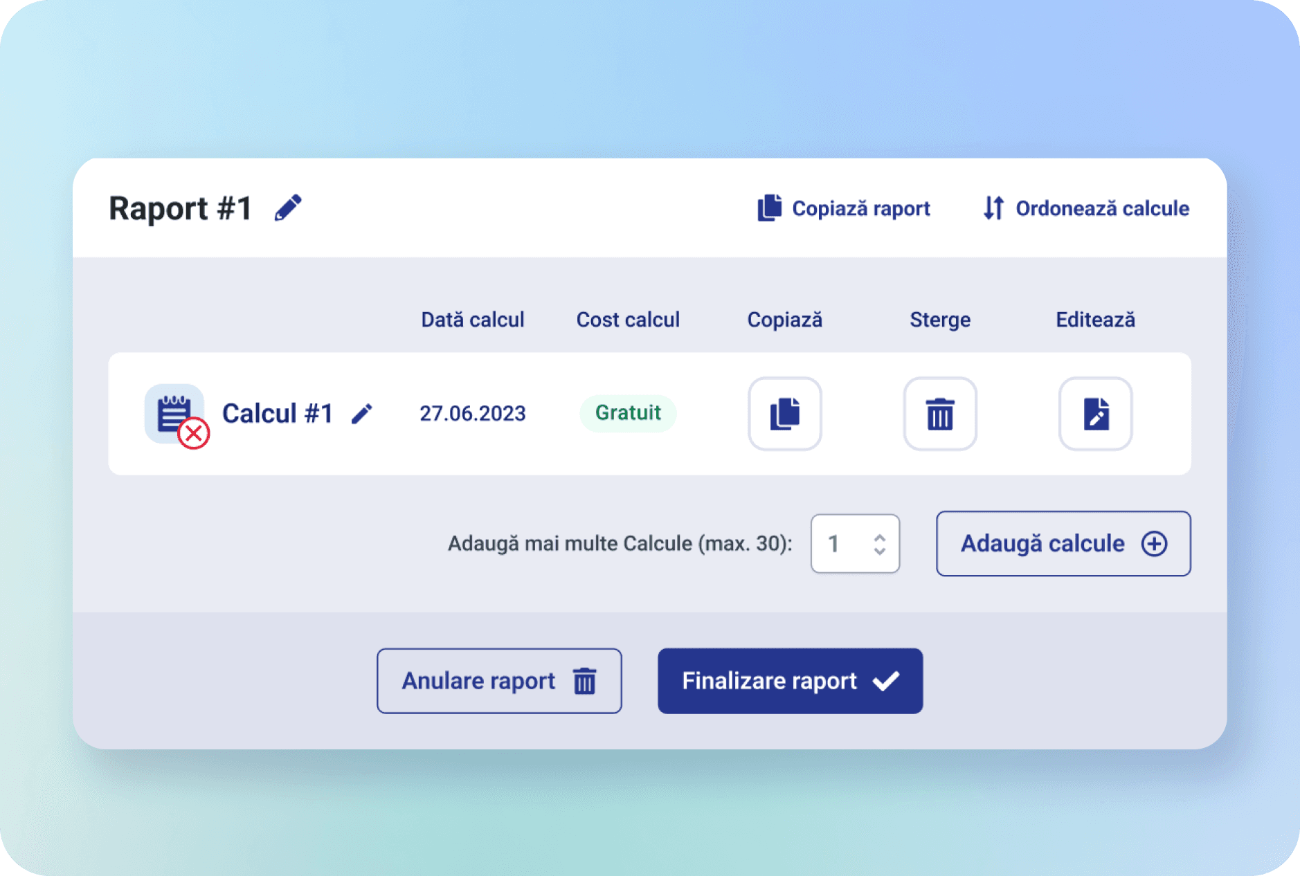 Modul aplicatie raport cu un calcul accesorii creanta