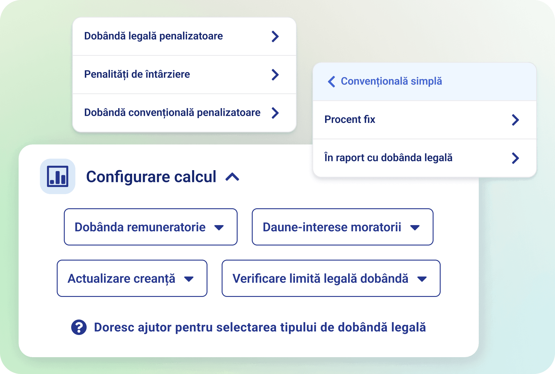 Modul aplicatie configurare tip calcul accesorii creante