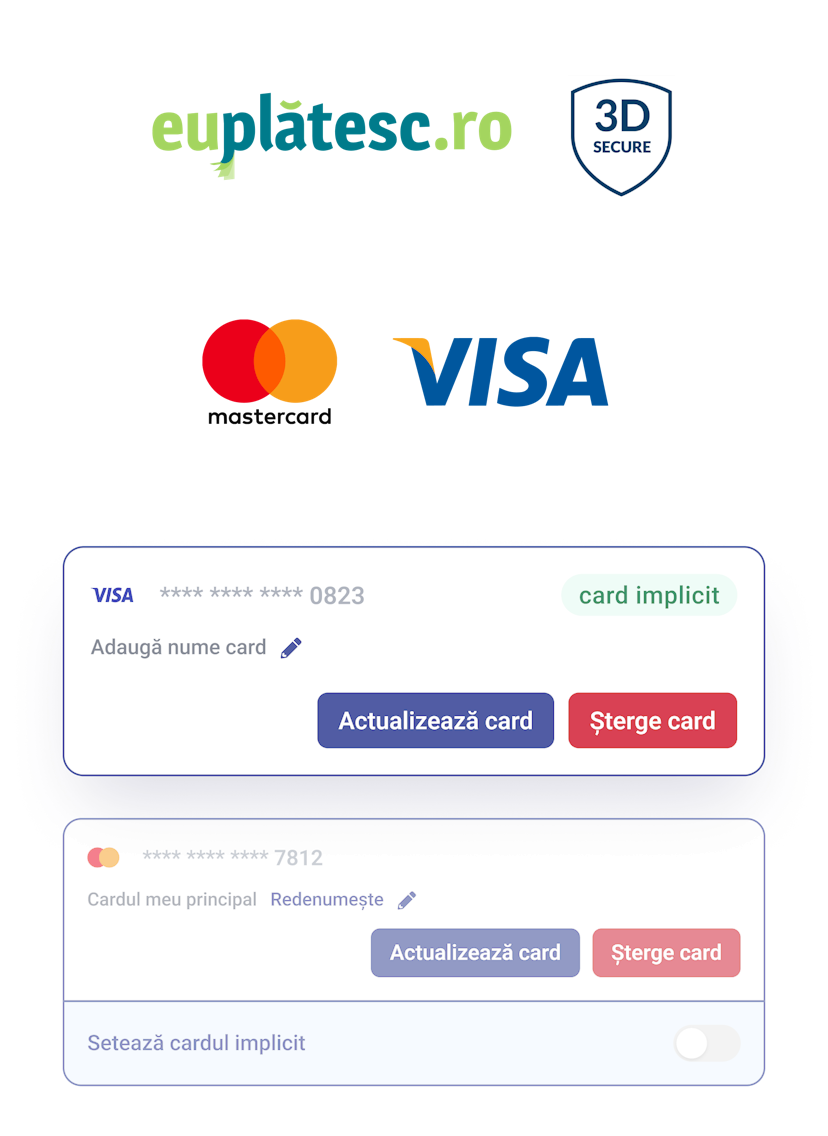 Modul aplicatie adaugare card de plata pentru achizitie calcul accesorii creante
