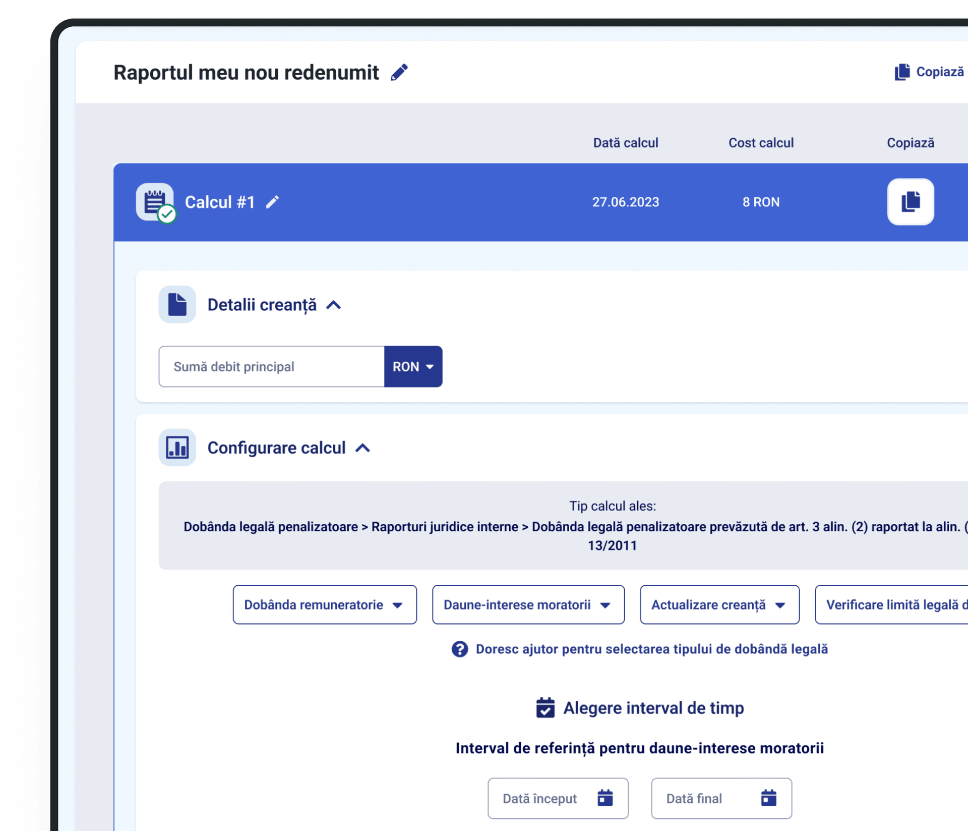 Modul aplicatie selectare tip calcul accesorii creante